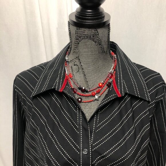 Van Heusen Top Womens Sz XL Black White Striped Long Sleeve Button Shirt Office - Picture 2 of 8